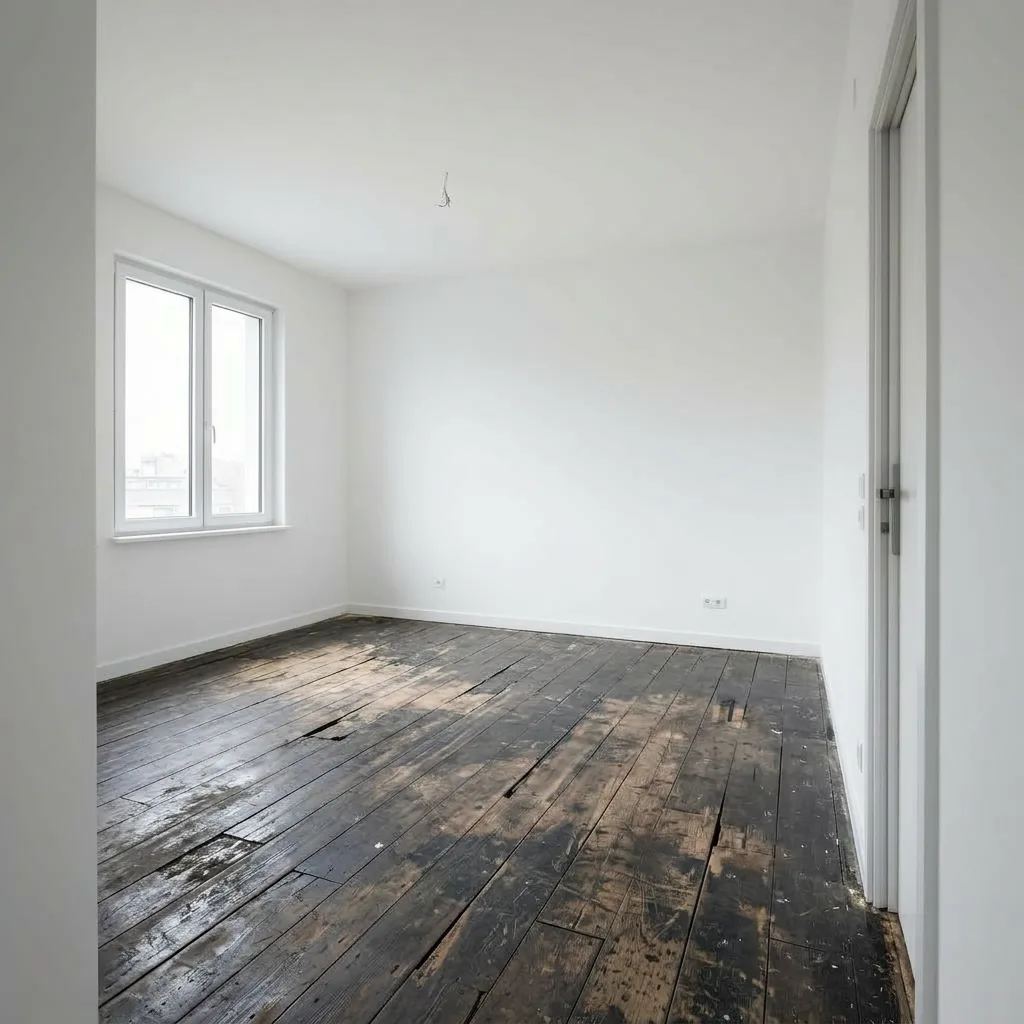 Alter beschädigter Holzboden – KI-generiert, kein reales Kundenprojekt