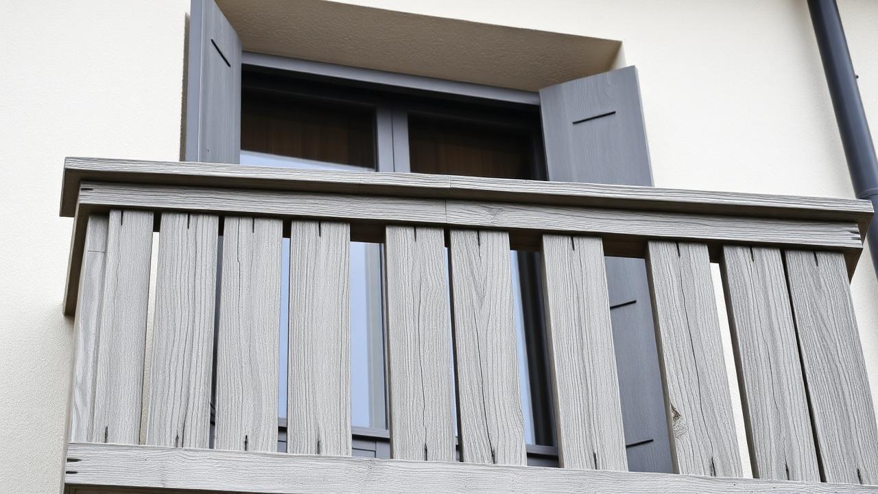 Verwittertes Holzgeländer am Balkon