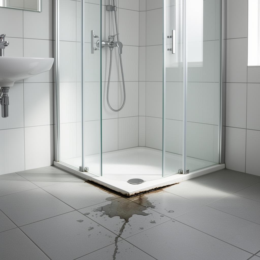 Dusche mit leichter Wasseransammlung außerhalb