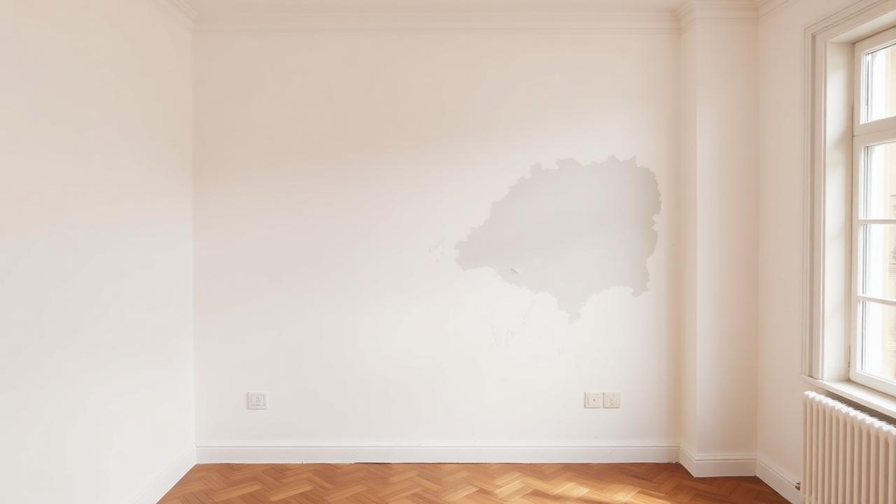 Wand mit schlecht deckender Farbe und sichtbaren Flecken