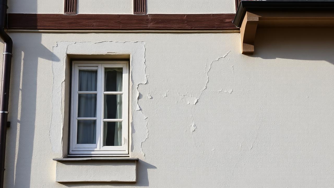 Hausfassade mit abblätternder Farbe