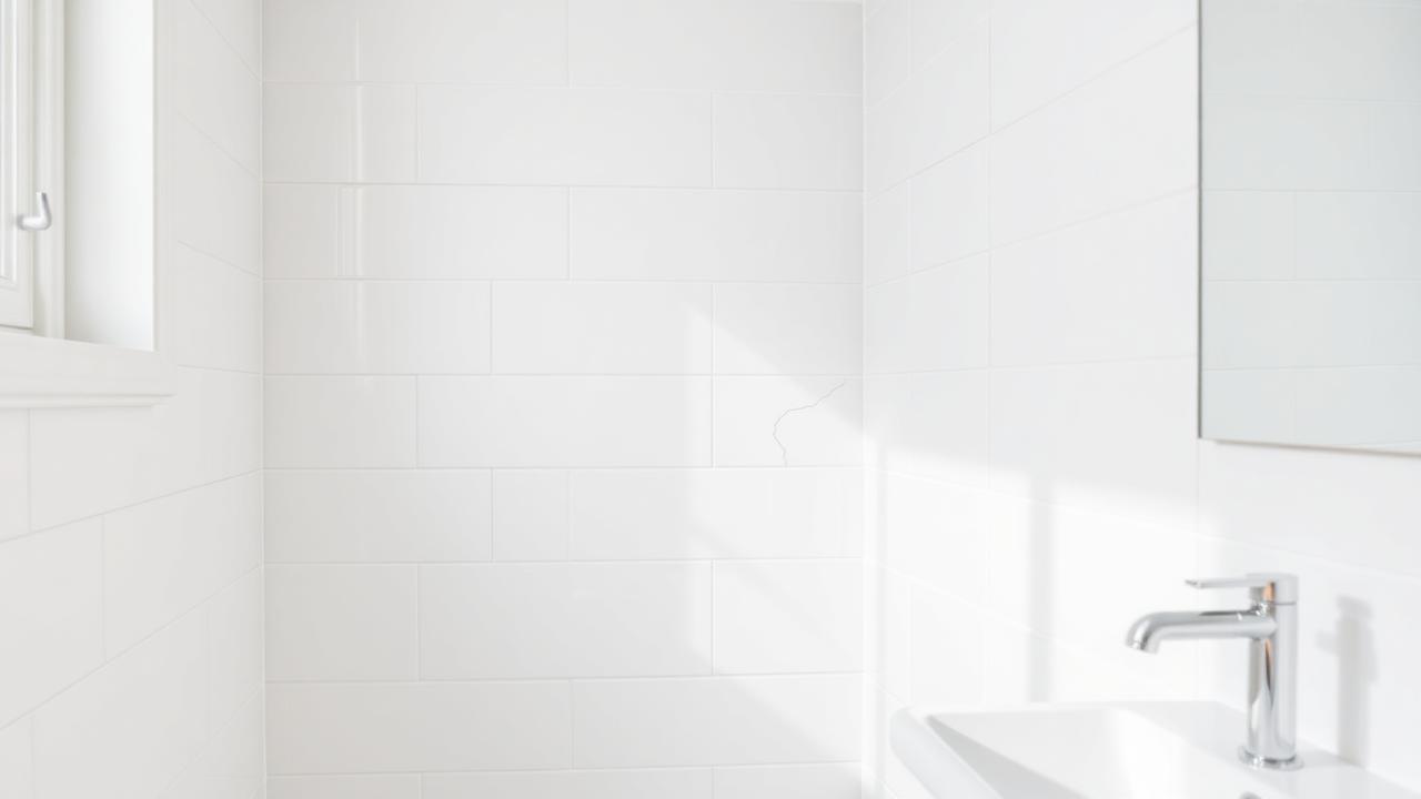 Badezimmer mit gerissener Fliese an der Wand