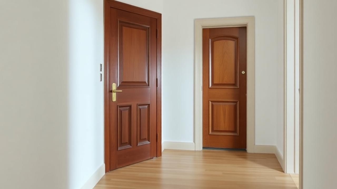 Ältere braune Holztüren in einem Flur