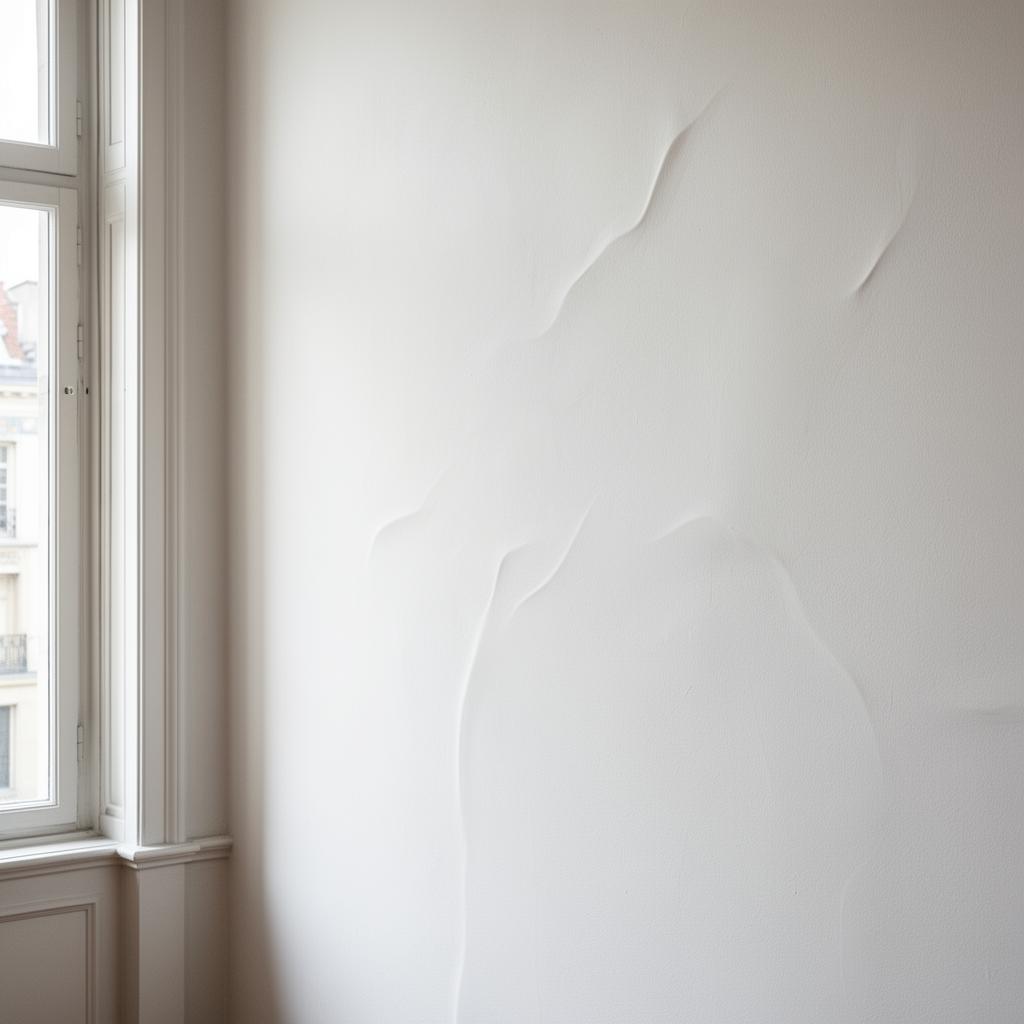 Unebene Wand mit sichtbaren Unebenheiten in einer europäischen Wohnung