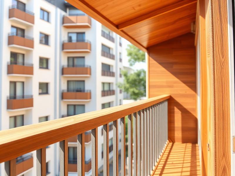 Frisch behandeltes Balkonholz mit warmem Farbton
