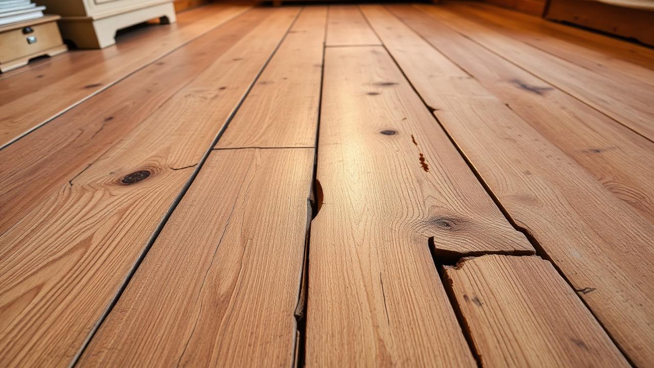 Nahaufnahme alter Holzdielen mit Spalten und Abnutzung