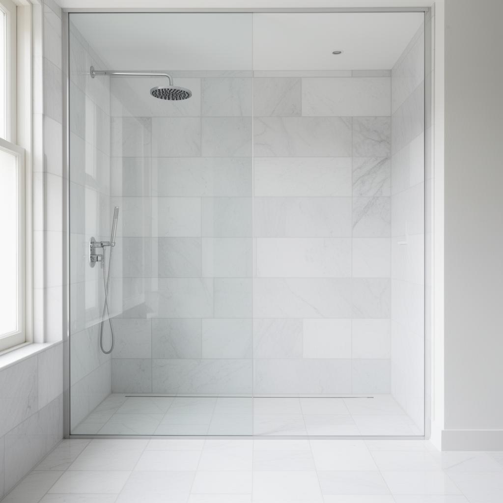 Dichte saubere Dusche in modernem Bad
