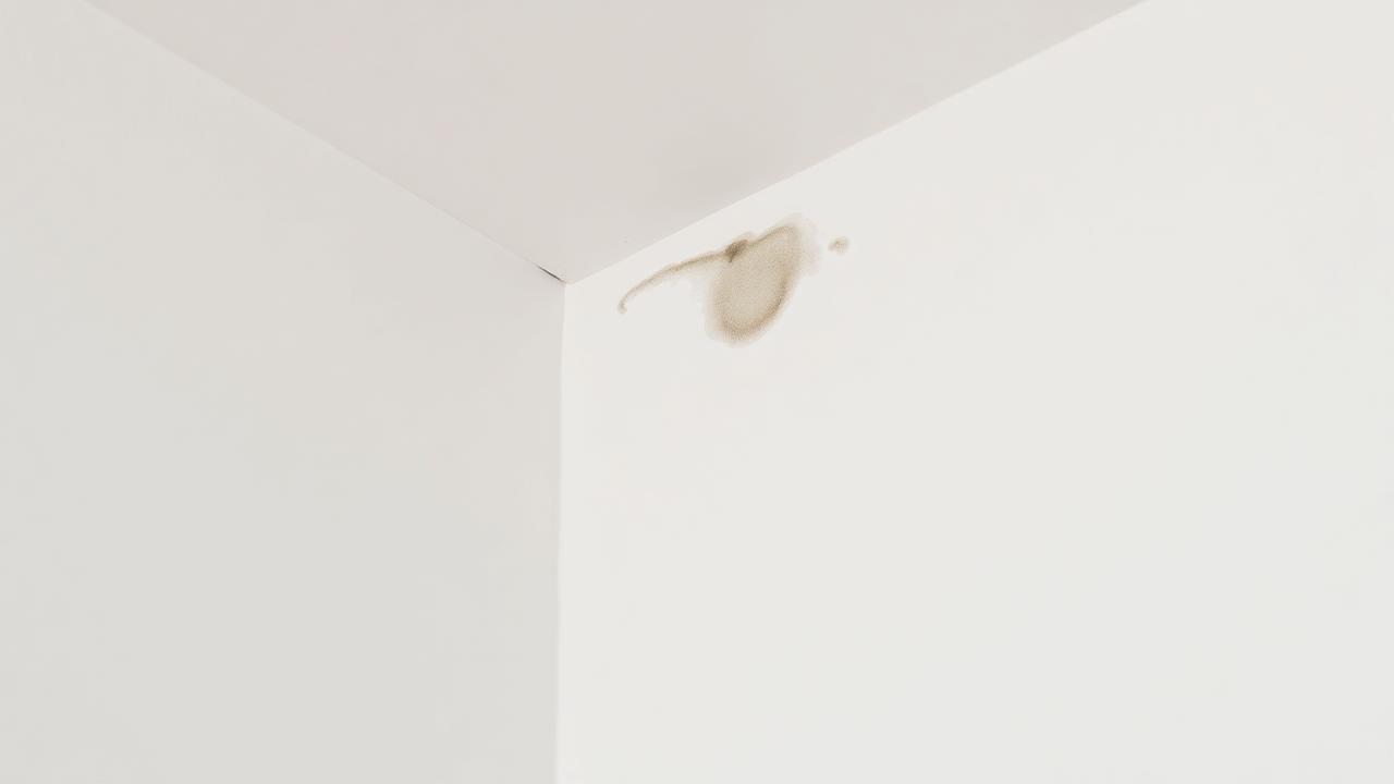 Leichte Schimmelstelle in der Ecke einer weißen Wand
