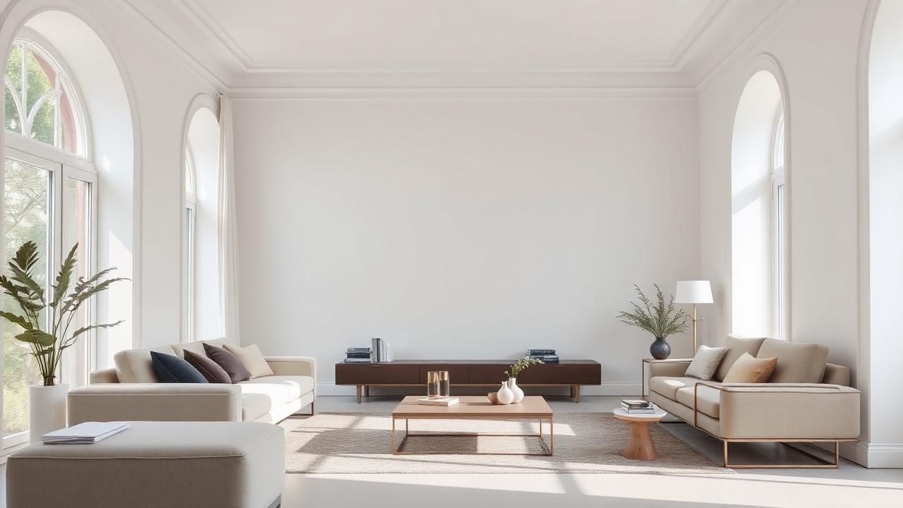 Modernes Wohnzimmer mit perfekt tapezierten Wänden