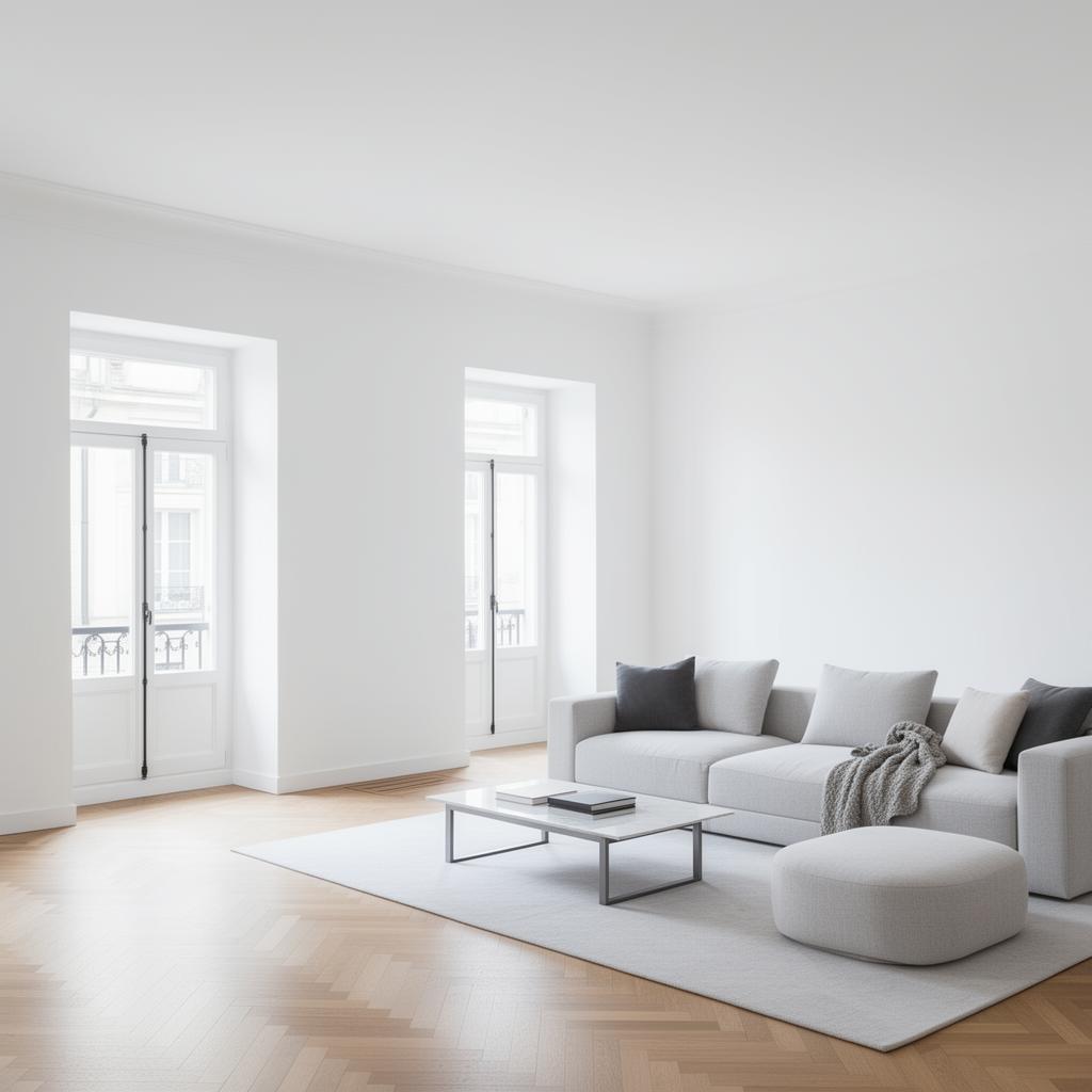 Modernes Wohnzimmer mit perfekt glatten Wänden